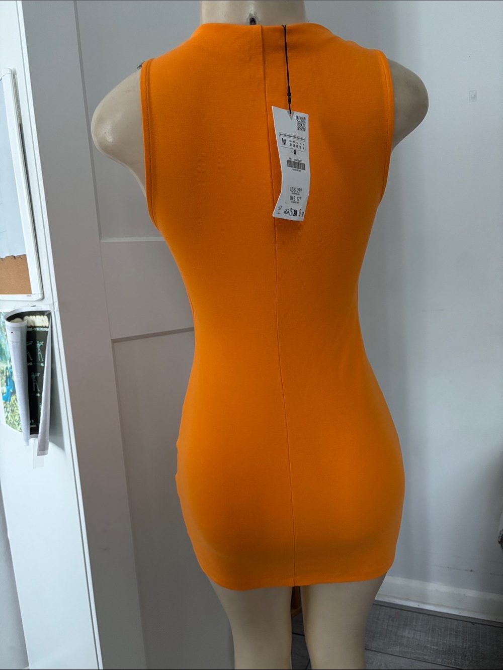New Zara Orange fitted mini dressSleeveless Bodycon Dress - Picture 4 of 6